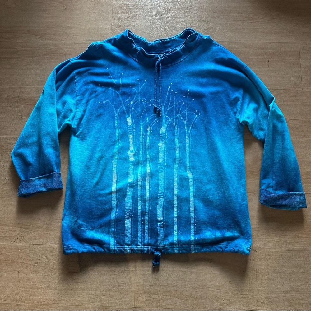Grebe Batic Handmade Bleach Tie Die Tree Bamboo Botanical 100% Cotton Sweatshirt